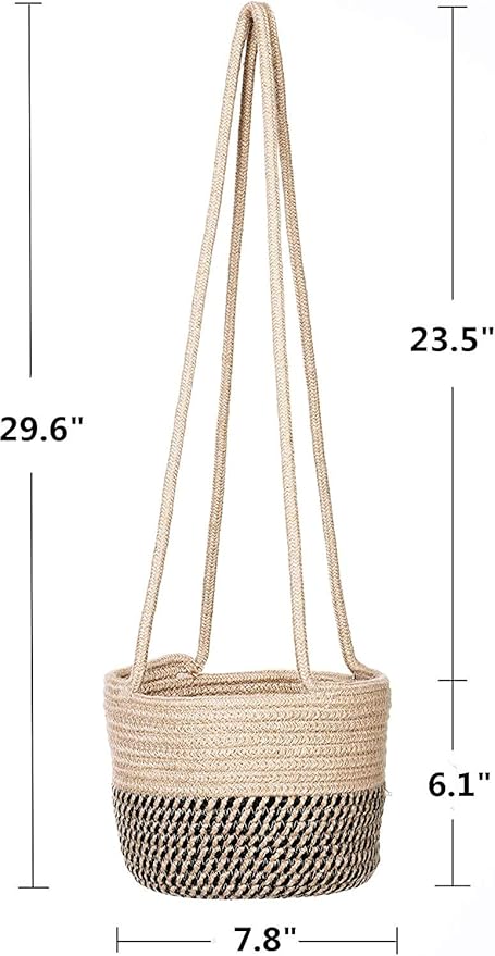Hanging Planter Basket Jute Rope Woven Plant Hangers Indoor Hanging Plant Holder Up to 7" Pot Macrame Modern Storage Organizer Home Decor (Jute)