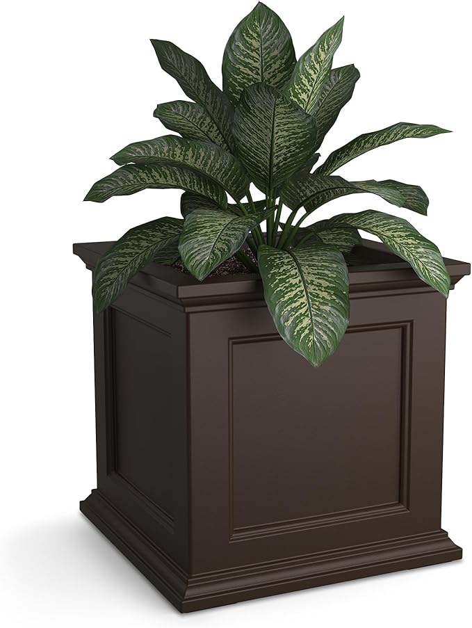 Mayne Fairfield 20-Inch Square Planter – Self-Watering, Weather-Resistant Planter for Flowers – Durable Outdoor Design for Patio, Porch, or Entryway, Espresso