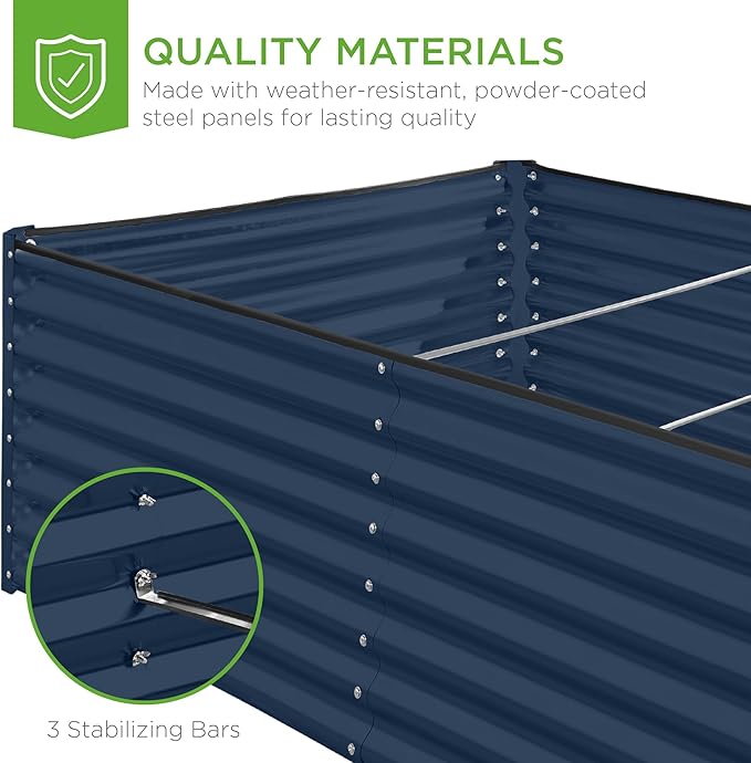 Best Choice Products 8x4x2ft Outdoor Metal Raised Garden Bed, Deep Root Planter Box for Vegetables, Herbs & Flowers, 478-Gallon Capacity, 100% Non Toxic Materials - Navy