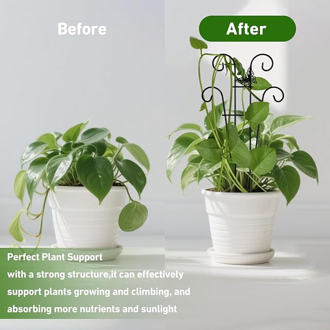 Coomin 14.5 Butterfly Indoor Plant Trellis for Potted Plants, Small Metal House Plant Trellis for Climbing Plants, Climber Plant Support for Hoya Pothos Ivy, 2p