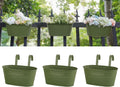 Dahey 10.5 Inch Metal Iron Hanging Flower Pots for Railing Fence Hanging Bucket Pots Countryside Style Outdoor Planter Window Flower Plant Holder with Detachable Hooks Home Decor,Green,3 Pcs