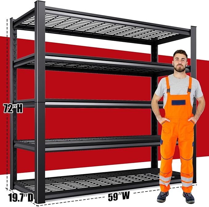 Set of 3 Garage Shelving-3500 lbs 5 Tier Storage Shelves,Adjustable Heavy Duty Metal Shelving Unit and Storage Large Wire Rack,Utility Steel Shelf for Warehouse Industrial Pantry Basement -72"x59"x20"