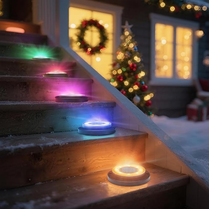 Flacchi Solar Ground Lights - Solar Powered Lights Outdoor Solar Disk Light Waterproof Landscape Light for Patio Yard Pathway Walkway Driveway Christmas (Multi-Colored, 12 Pack)