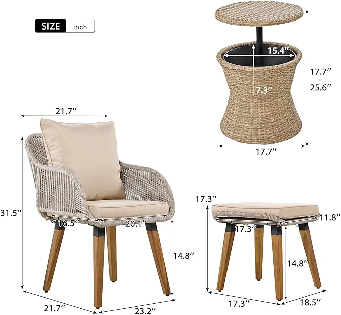 Merax 5 Pieces Patio Furniture Chair Sets, Patio Conversation Set with Wicker Cool Bar Table, Ottomans,Outdoor Furniture Bistro Sets for Porch,Backyard,Balcony,Poolside Brown