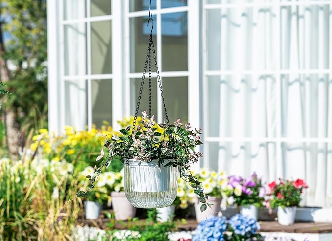 Josteve 6.5 Inch 2 Pcs Self Watering Hanging Planter Indoor Plant Pots Drainage Holes, Outdoor Hanging Planters Flower Pot Basket, Visible Water Level, Plant Hanger Home Decor, Gardening