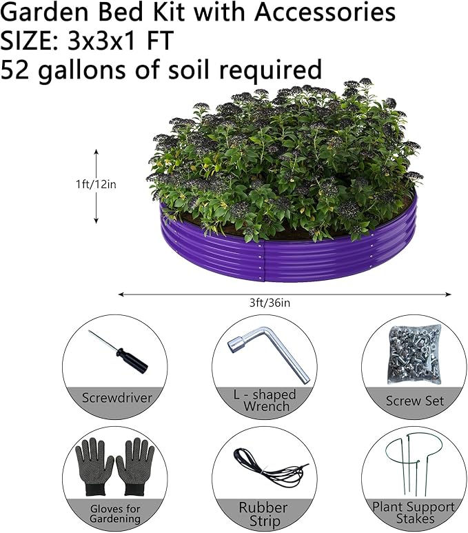 Galvanized Metal Planter Raised Garden Bed Kit for Gardening Outdoor Garden Box Raised Flower Bed 2PC Purple 3X3X1FT