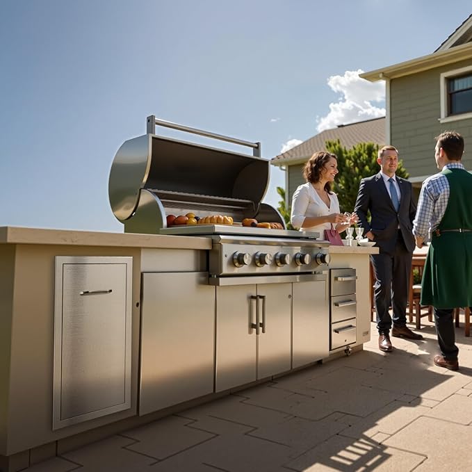 VEVOR Outdoor Kitchen Trash Drawer, 11.81" W x 19.6" D x 23.62" H Interior Storage, Multi-Purpose Outdoor Kitchen Drawers Stainless Steel, 55 lbs Max Capacity per Tier, for Outdoor BBQ Island Kitchen