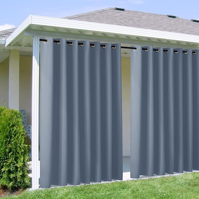 NICETOWN Outdoor Curtains for Patio W100 x L95 inch 2 Pieces, Sun Blocking Screen Shades 100% Privacy for Porch, Pergola, Lanai, Outside Deck, Weatherproof Blinds for All Season, Stone Blue