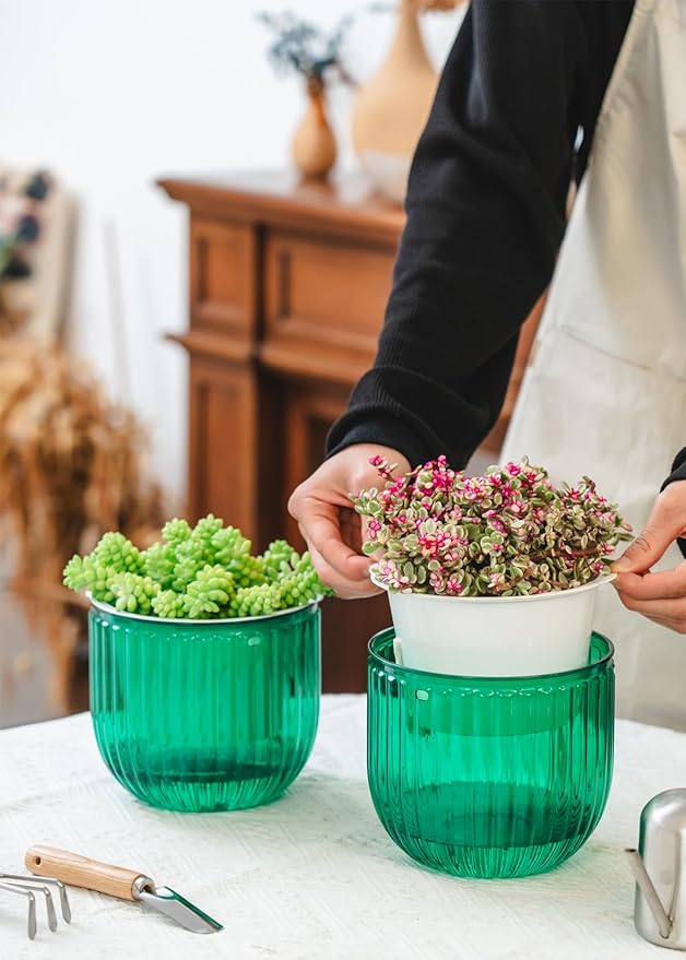Josteve 6.5 Inch 2 Pcs Self Watering Hanging Planter Indoor Plant Pots Drainage Holes, Outdoor Hanging Planters Flower Pot Basket, Visible Water Level, Plant Hanger Home Decor, Gardening