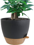12 inch Large Self Watering Pots, Plastic Planters with 60oZ Removable Deep Reservoir and Multi Mesh Drainage Holes for Indoor Outdoor Garden Plants and Flowers, Black with Brown
