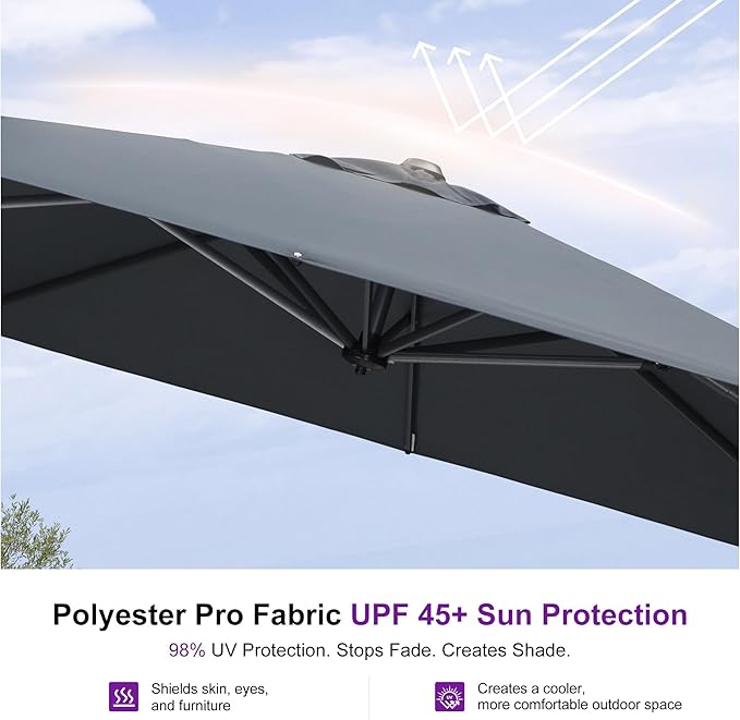 PURPLE LEAF 9'×9' Patio Umbrella with Base Outdoor Cantilever Umbrella with Cover Aluminum Square Offset Umbrella with 360-degree Rotation for Deck Pool Garden Grey