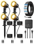 ZZXX All-in-One LED Landscape Lighting Kit, 4-Pack Low Voltage Landscape Lights with Transformer 32FT Wire and Connectors, 2700K Waterproof Outside Spotlights for Yard Garden Tree Pathway House
