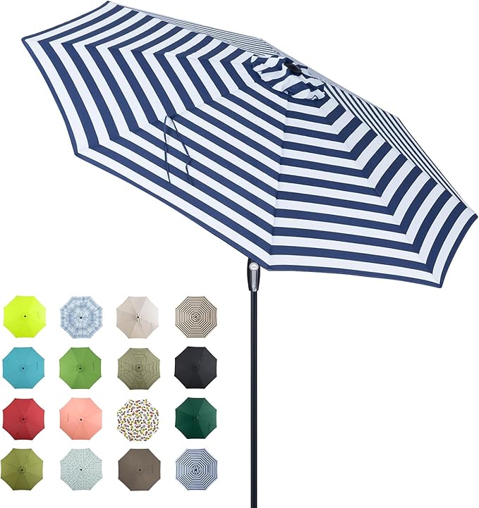 Tempera Patio Market Outdoor Table Umbrella with Auto Tilt and Crank, Large Sun Umbrella with Sturdy Pole & Fade Resistant Canopy, Easy to Set