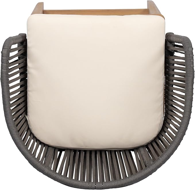 Christopher Knight Home Zax Set of 2 Patio Barstool, Acacia Wood & Rope Outdoor Counter Stool with Backrest/Footrest, Barstool Chairs with Cushion Seating for Backyard Balcony Garden, Beige+Gray+Teak