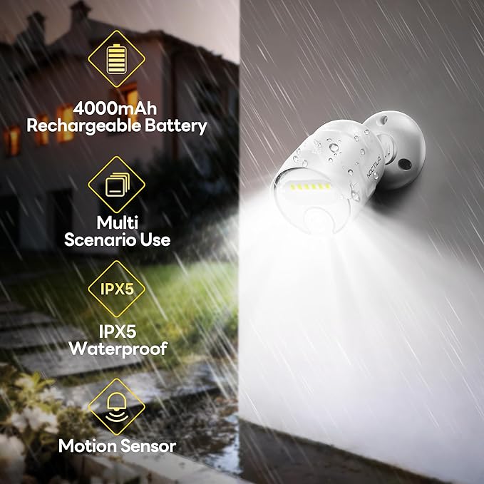 Rechargeable Battery Operated Motion Sensor Light,4000mAh Battery Powered Spotlight 600 Lumen Outdoor IP65 Waterproof for Porch,Yard,Wall,Garden