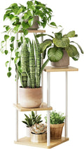 Tall Plant Stand Indoor 4 Tiered Plant Shelf for Multiple Plants Coner Shelf Stand Wood Plant Stand Metal Shelving for Living Room Bedroom Balcony Patio White
