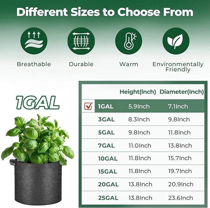T4U 1 Gallon Grow Bags, Upgrade Grow Bags with Handles, Heavy Duty Thickened Nonwoven Fabric Pots, 1 Gallon Pots for Plants, Herb, Mint, Thyme (5 Pack)