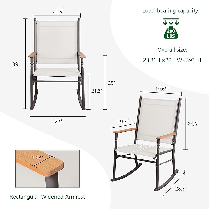 Shintenchi 2 Pcs Outdoor Rocking Chairs Set,Upgraded High Back Patio Rocking Chairs Set,Breathable Textilene Fabric Rocking Chair for Porch,Patio,Garden,Balcony,Creamy White