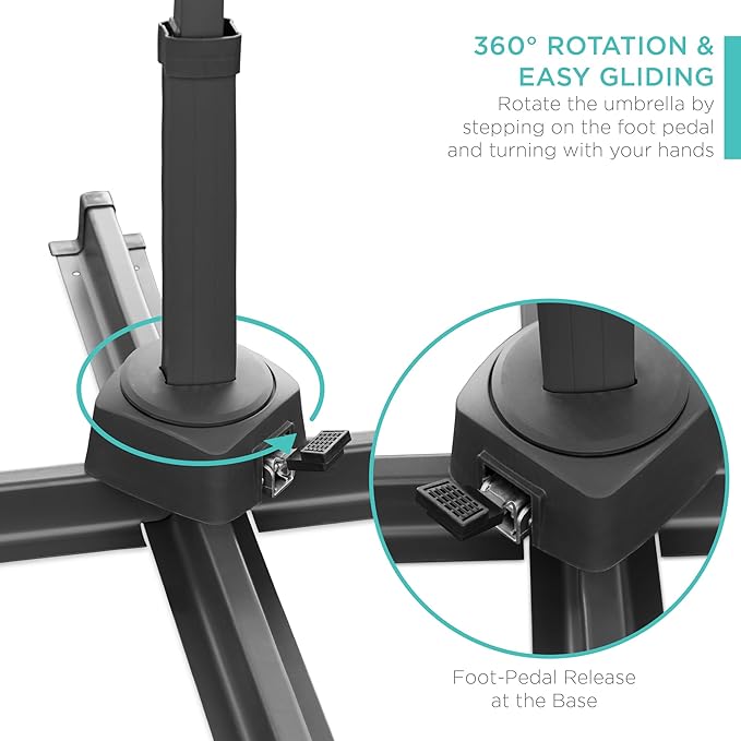 Best Choice Products 10ft Solar LED Cantilever Patio Umbrella, 360-Degree Rotation Hanging Offset Market Outdoor Sun Shade for Backyard, Deck, Poolside w/Lights, Easy Tilt, Cross Base