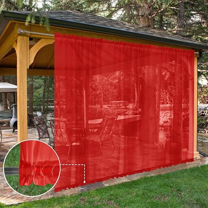 SpaceDresser Waterproof Outdoor Sheer Curtains for Patio - 2 Panels Rod Pocket Indoor Voile Sheer Curtain for Living Room,100W x 108L inch, Red