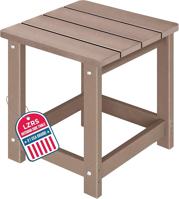 LZRS Adirondack Square Outdoor Side Table for Patio, Pool Composite Patio Table,HDPE End Tables for Backyard,Pool, Indoor Companion, Easy Maintenance & Weather Resistant(Weathered Wood)