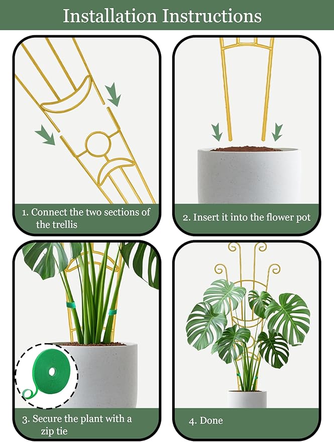 33 Inch Tall Expandable Metal Trellis for Potted Plants, Rustproof Expandable Indoor Outdoor Plant Support Trellis for Climbing Plants, Monstera, Ivy, Hoya with Sturdy Weighted Base (Gold)