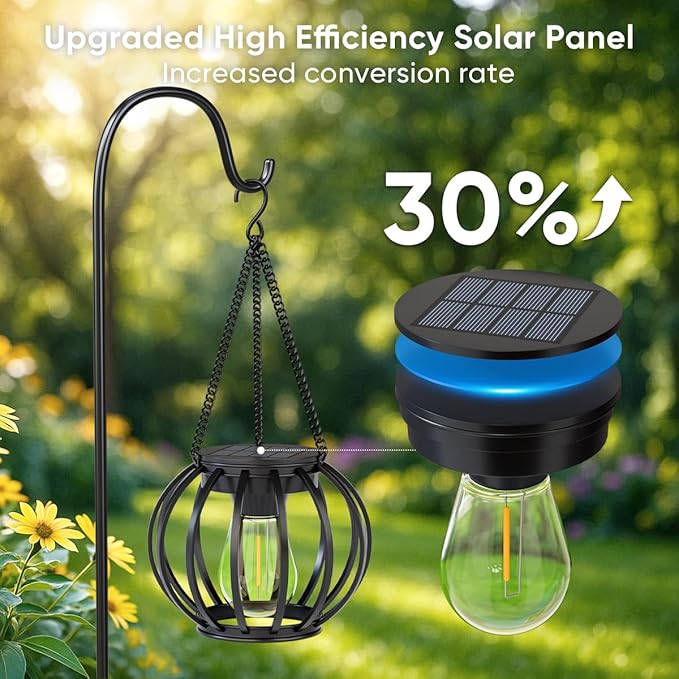 Solar Lanterns Lights Waterproof: 4 Pack Metal Hanging Outdoor Lights for Garden Yard Patio - Warm LED Tabletop Pathway Tree Decor - Birthday Spring Gifts for Women Mom 2026