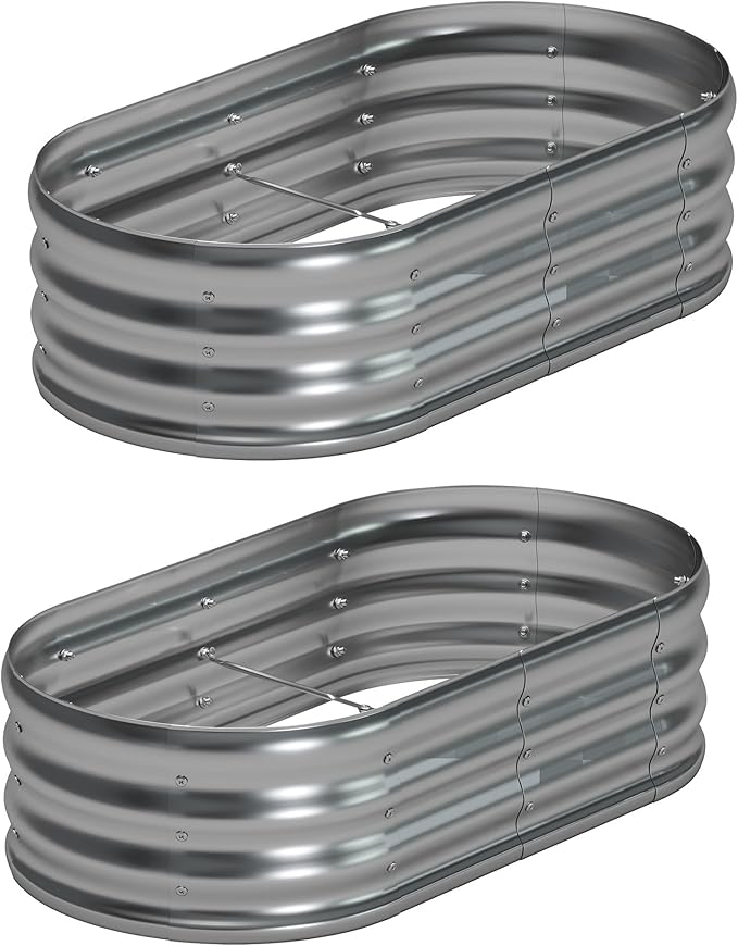 4x2x1ft(2 Pack) Galvanized Oval Raised Garden Bed,Outdoor Planter Box Metal Patio Kit Planting Bed for Vegetables Flowers Herb,Silver