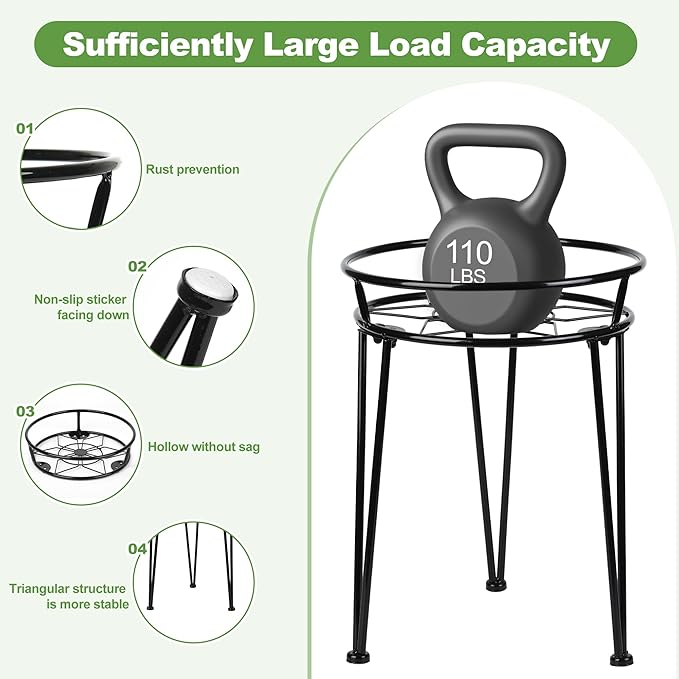 Metal Plant Stand, Plant Stand Indoor Outdoor, Metal Rustproof Flowers, Urban and Rustic Outdoor Plants Stands, Flower Pot Stand Suitable for Living Room, Balcony, Garden (3PCS,Black)