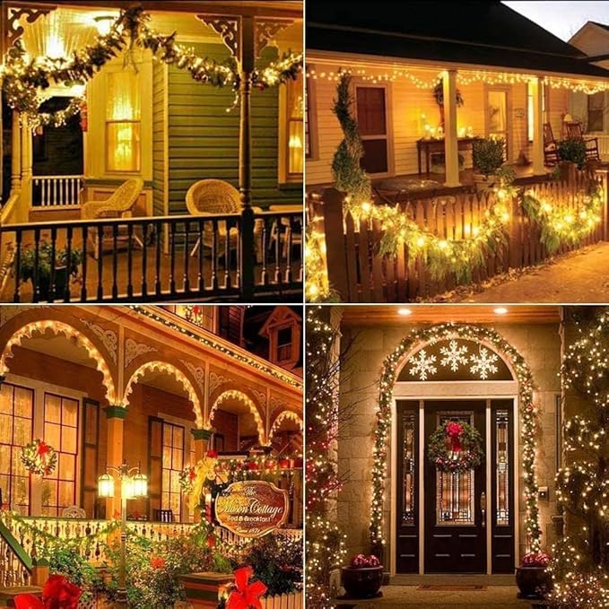 Joomer Solar Fairy Lights, 4-Pack Total 104FT 320LED Solar String Lights Outdoor Waterproof 8 Lighting Modes for Patio Fence Party Garden Yard Home Holiday Tree Outdoor Decoration (Warm White)