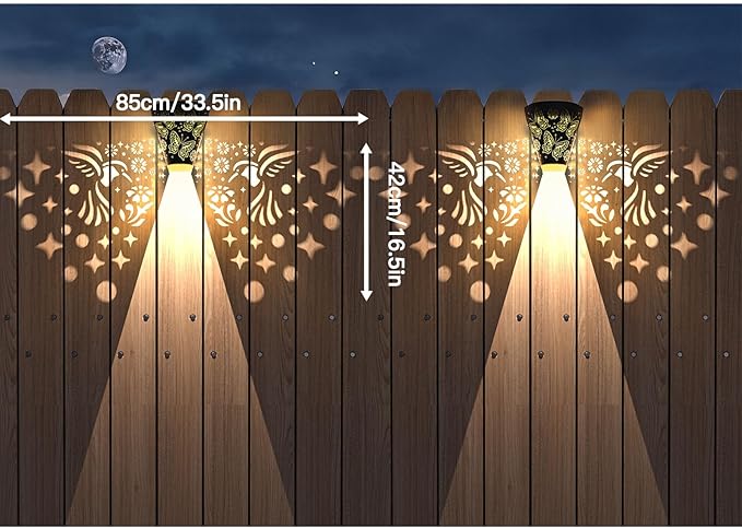2 Pack Solar Fence Lights Outdoor Wall lihgts Decorations Metal Solar Deck Lights Waterproof LED Solar Powered Step Light Warm White Decorative Lighting for Garden, Front Door (Hummingbird)