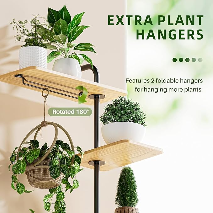 YUOROS Window Shelf for Plants, 4-Tier Rotating Window Sill Plant Shelves Stand Plant Wall Holder with Hanger