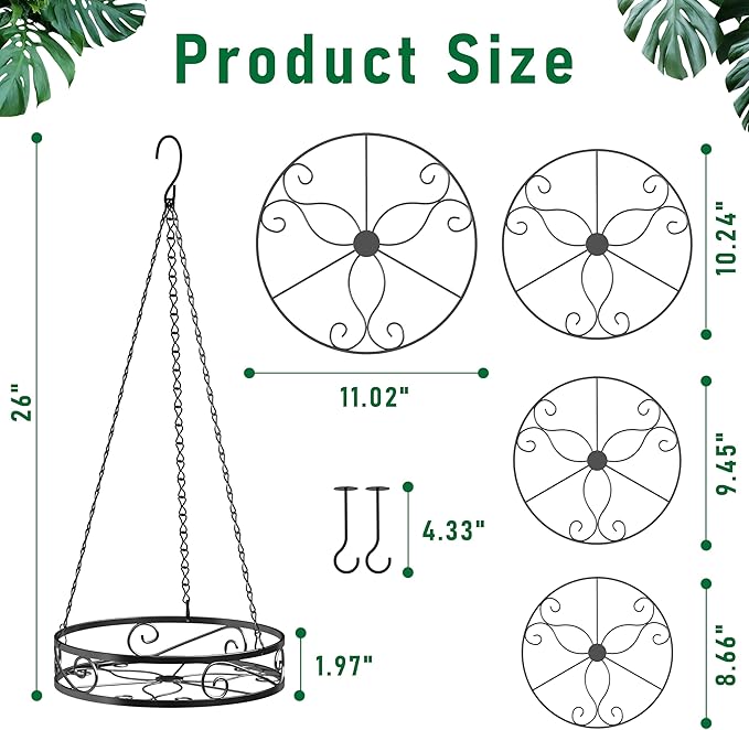 4-Pack Metal Hanging Planters for Outdoor Plants - Heavy Duty Hanging Baskets for Plants Outdoor with Chains and Long Hooks – Aesthetic Hanging Plant Holder for an Instant Indoor Gardening Decor