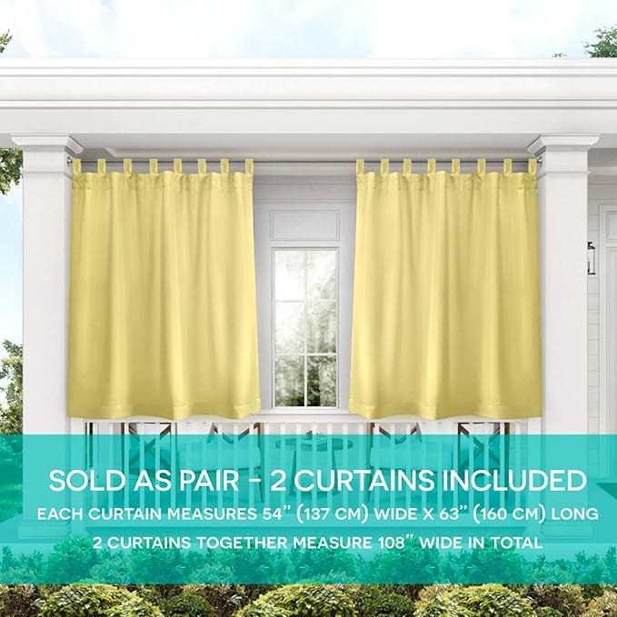 Exclusive Home Cabana Solid Indoor/Outdoor Light Filtering Hook-and-Loop Tab Top Curtain Panel Pair, 54"x63", Sundress