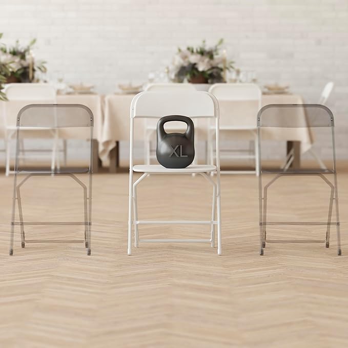 Flash Furniture Hercules Series Big & Tall Stackable Plastic Folding Chairs, Extra Wide Commercial Event Seats, Set of 4, White