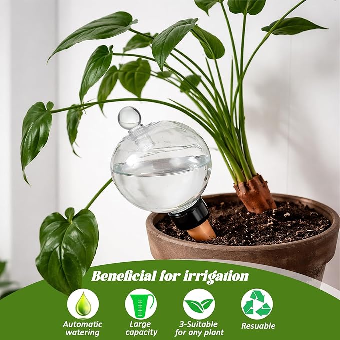 4 Pack 17.5 oz Plant Watering Globes with Covers Self Watering Planter Insert Top Fill Plastic Water Bulbs for Indoor and Outdoor Plants Watering Devices