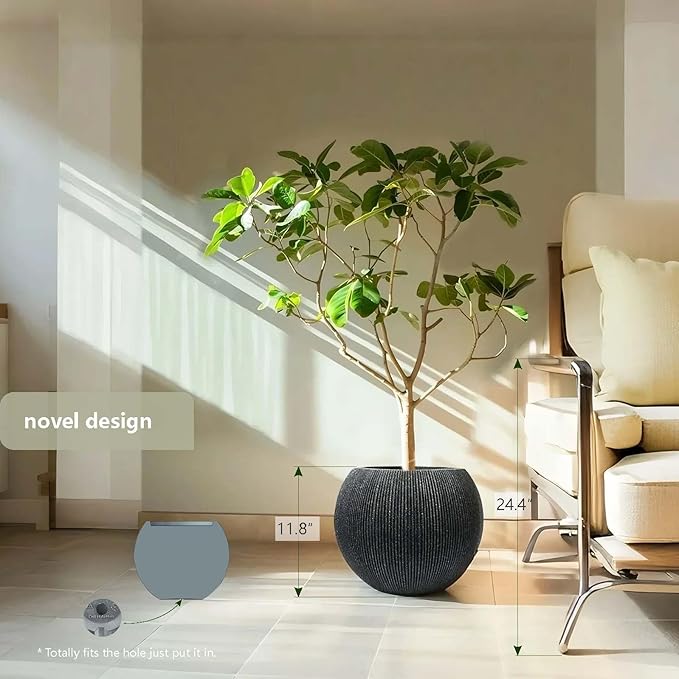14.5 Inch Dia Plastic Round Black Planters for Outdoor Plants, Plant Pot with Drainage Holes and Plug for Home Patio Garden, Large Flower Pot for Indoor and Outdoor Plants, 11.8 H (8.9" Pot Opening)