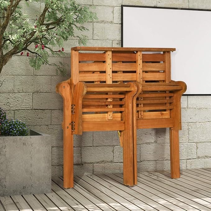 Giantex Outdoor Wood Bench, 4 Ft Foldable Eucalyptus Garden Bench, Two Person Loveseat Chair Solid with Curved Backrest and Armrest Ideal for Patio, Porch or Balcony (Teak)