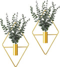 Jexine 4 Pcs Hanging Planters with Artificial Eucalyptus Metal Hanging Vase Indoor Plants Holder Modern Geometric Boho Bathroom Wall Decor for Living Room Home Office (Eucalyptus,Gold)