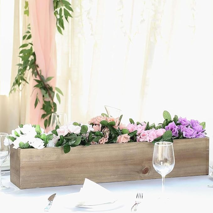 Efavormart 30"x6" Natural Wood Planter Box with Plastic Liner, DIY Rustic Rectangle Wooden Box for Succulents, Long Wedding Table Centerpieces and Farmhouse Party Decor