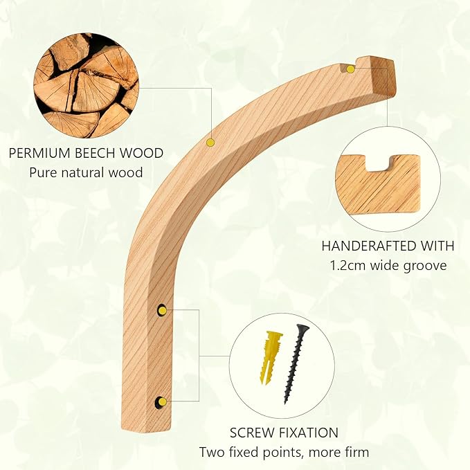 Wooden Plant Hangers - Hanging Plant Hooks for Indoor Outdoor, Wood Hanging Wall Plant Hooks Heavy Duty for Flower Pots Wind Chimes and Bird Feeders(2-Pack,8-Inch)