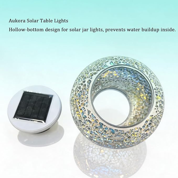 Aukora Color Changing Solar Powered Glass Ball Garden Lights, Table Lamps Waterproof Night Light for Patio, Bar, Party, Yard, Room, Wine Cabinet, Outdoor/Indoor Decorations, Ideal Gift(Crack Glass)