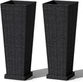 Greesum Set of 2 Tall Plastic Planters with Saucer, 24 Inch Large Pots with Drainage Trays, Weather-Resistant Plastic Plant Containers for Patio, Porch, Garden,Black