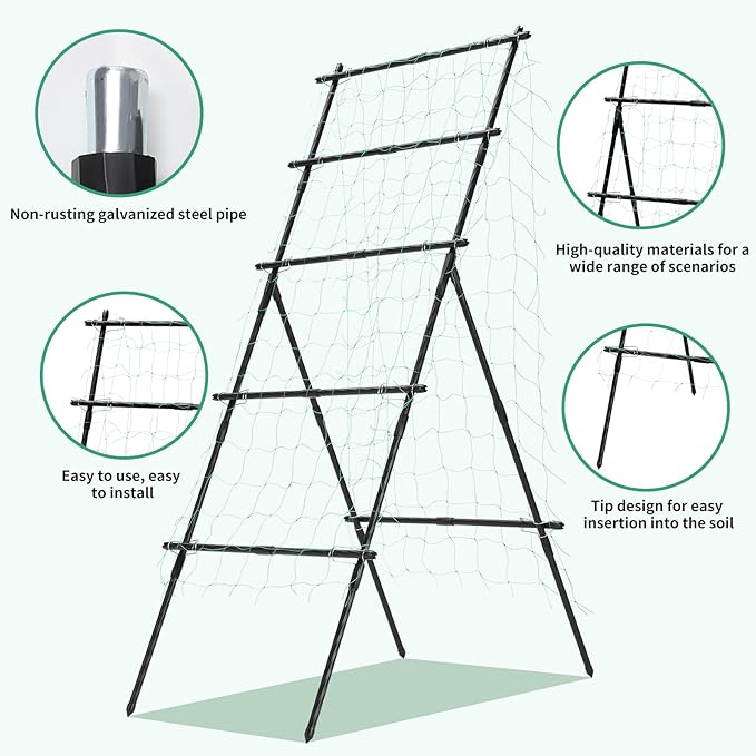 Lalahoni Cucumber Trellis, 6ft Tall Metal Garden Trellis for Climbing Plants Outdoor A-Frame Vine Plant Support for Vegetable Fruit Tomato Peas Beans Cucumber Trellis for Raised Bed