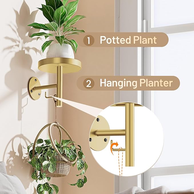 YUOROS 3 Pack Wall Plant Holder Stand Wall Planters for Indoor Plants Hanging Window Plant Hanger Decor (Gold)