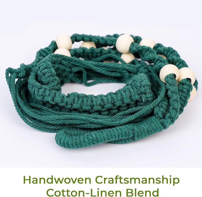 Macrame Plant Hanger,Up to 4-15 inch Pots, Wood Beads Cotton Hanging Planter Holder for Indoor Outdoor Boho Home Decor, 35 Inch, Ivory, Set of 2 (Green)