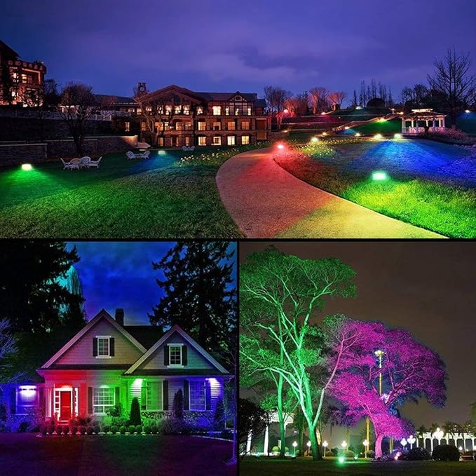 Led Flood Light 30W, 300W Equivalent 3000 LM Outdoor Color Changing Led Stage Landscape Lights, Bluetooth RGBW Smart Floodlights 2700K & 16 Million Colors&Timing& Music Sync, IP66，US 3-Plug (6 Pack)