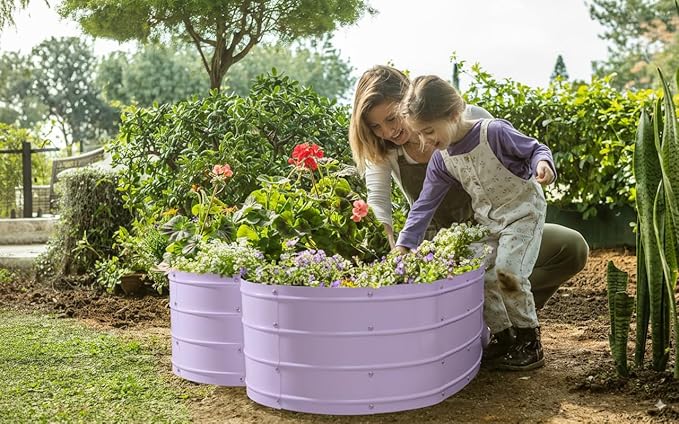 Plant & Plot Galvanized Raised Garden Beds Outdoor // Planter Raised Beds for Gardening, Vegetables, Flowers // Large Metal Garden Box (Lavender) // Tool-Free Assembly