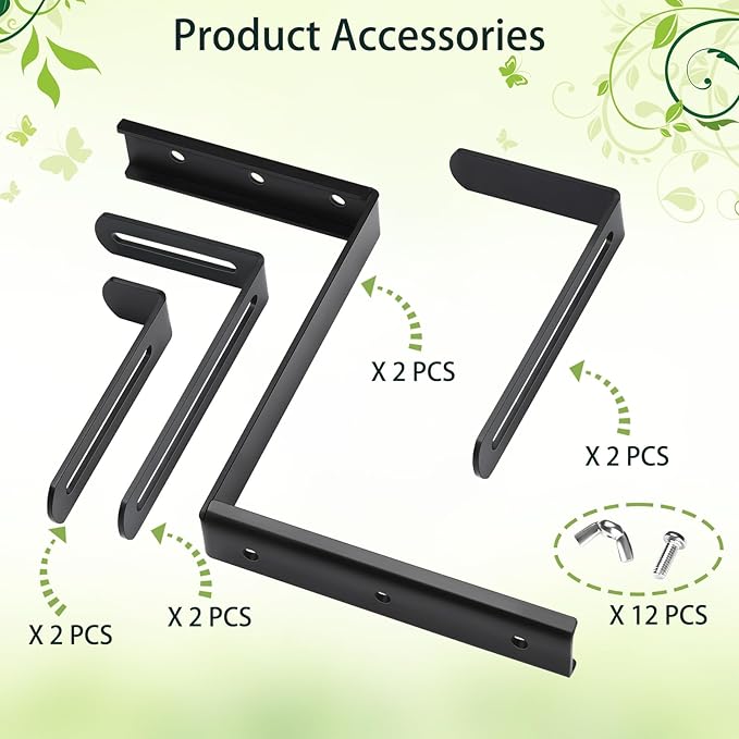 Planter Box Brackets, Adjustable Window Box Brackets for Deck Railing, No Drill Flower Box Bracket for Outdoor Planters-2 Pack