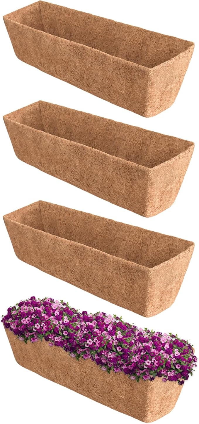 Halatool 4 Pack 30 Inch Coconut Liners for Window Box Pre-Formed Trough Coco Liner Natural Coconut Fiber Liners for Planters Wall Hanging Basket Flower Pot Fence Railing